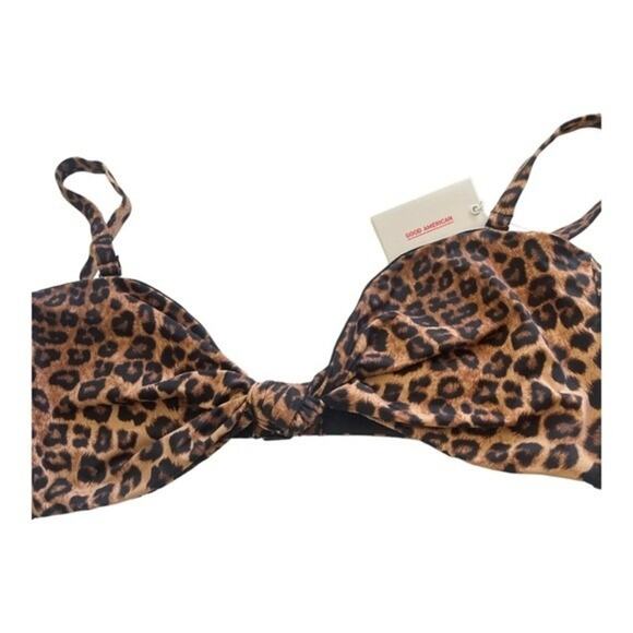 Good American Better Bikini Top Tie Front Leopard Print - Size 4XL - Picture 2 of 9